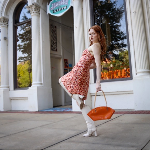 Orange Floral Strapless Dress - Picture 2 of 3